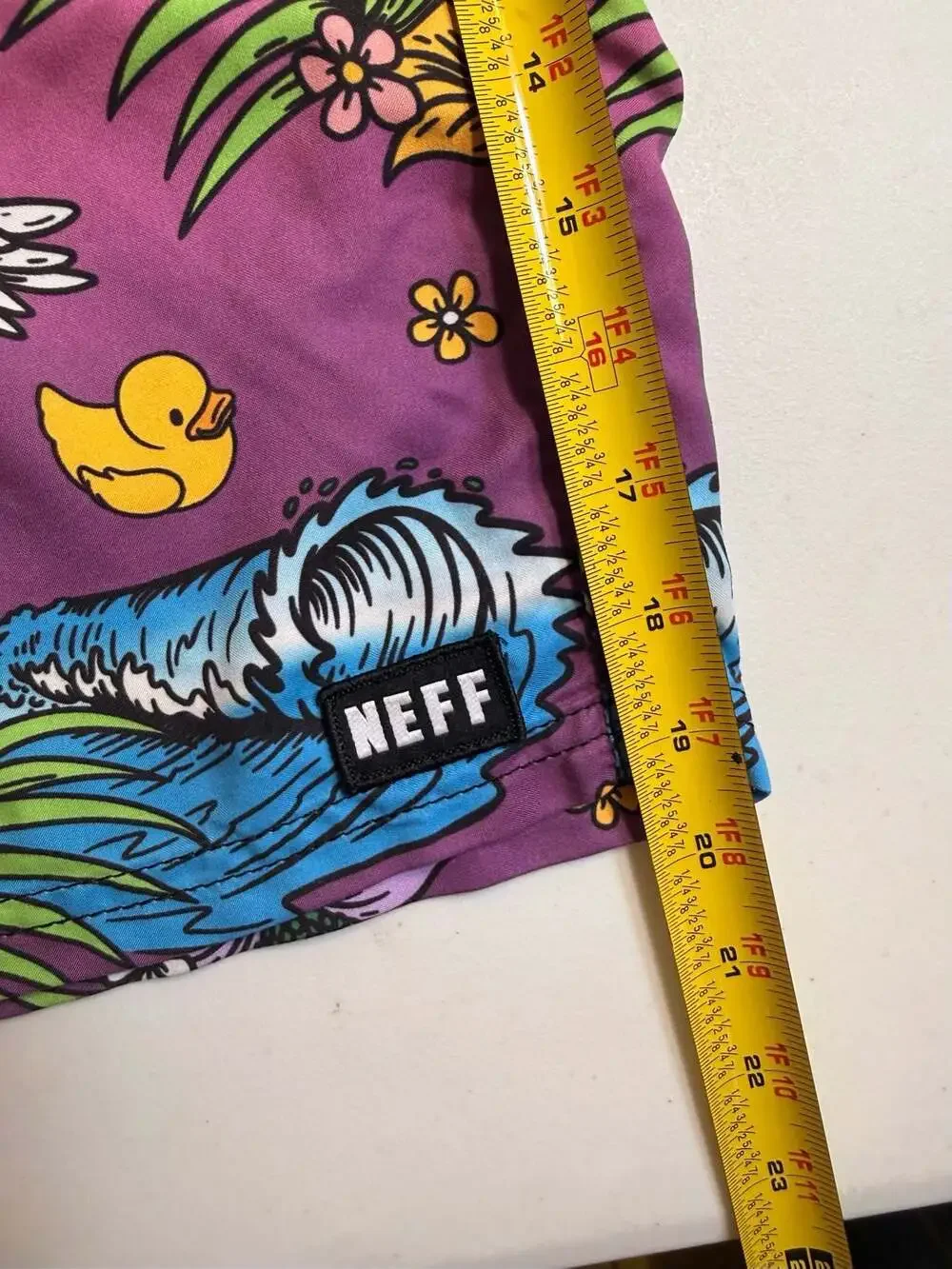 Neff Mens Swim Trunks Yellow Purple Ombre Rubber Duck Tropical Print Large